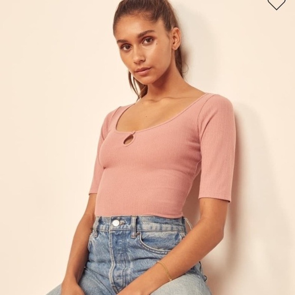 Reformation Jeans Dusty Rose Ribbed Keyhole Scoop Neck Top Medium